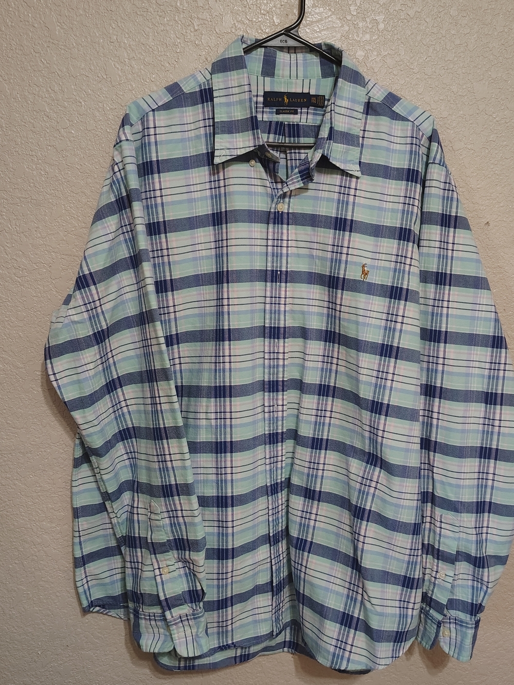 Ralph Lauren Mint and Blue Plaid Long-Sleeve Button-Down Shirt
